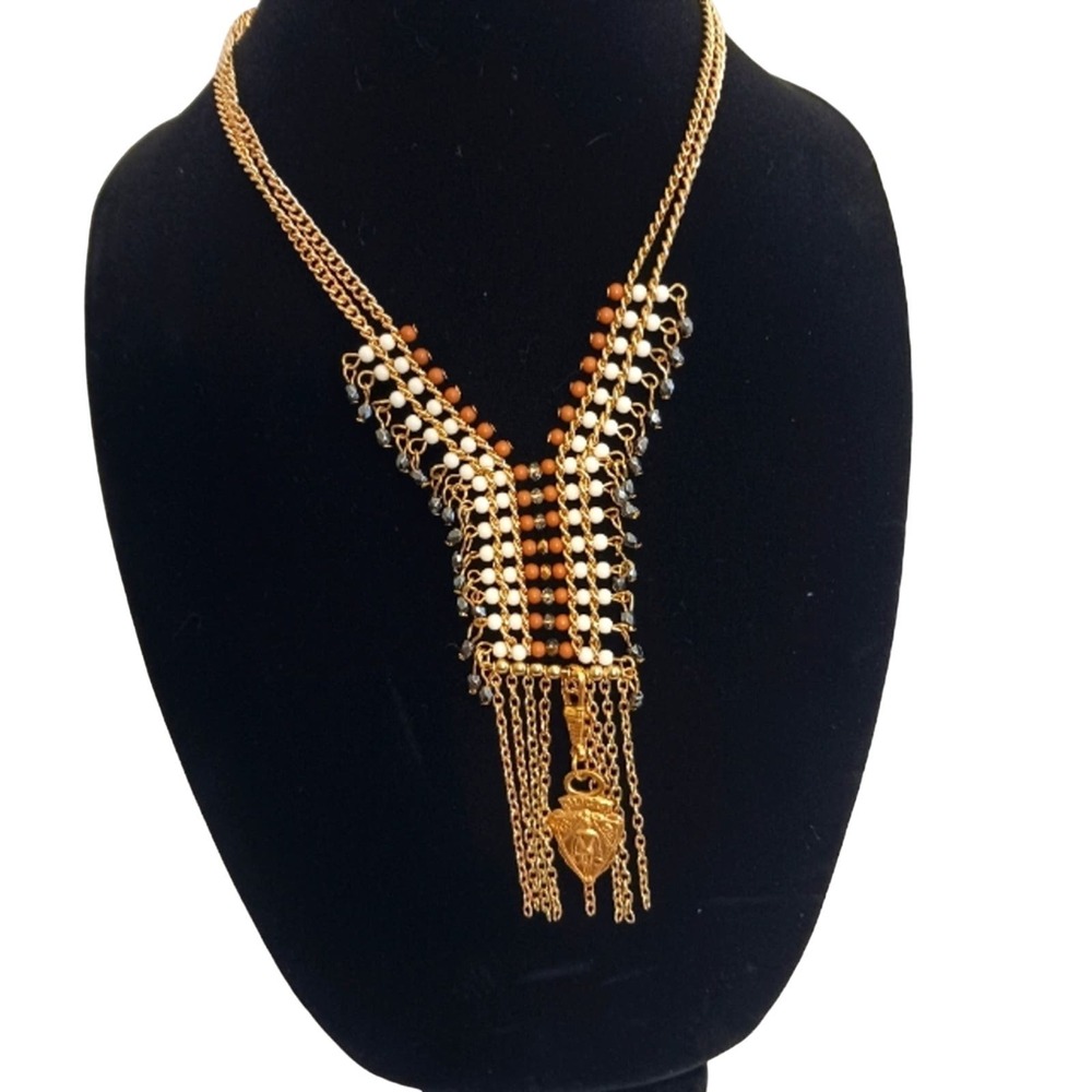 100% AUTHENTIC Gucci Vintage GG PENDENT Charm Gold EXOTIC Artisan 10" Necklace